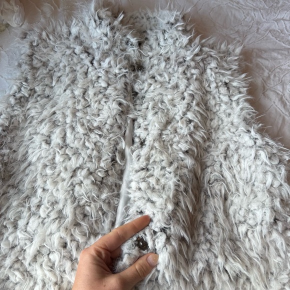 Love Token White Grey Teddy Sherpa Jacket Vest Longline - Picture 4 of 9